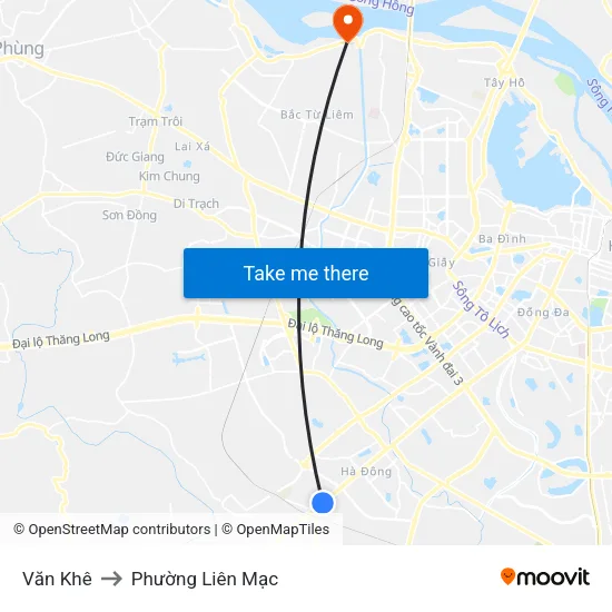 Văn Khê to Phường Liên Mạc map