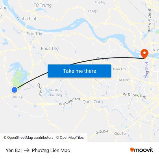 Yên Bài to Phường Liên Mạc map