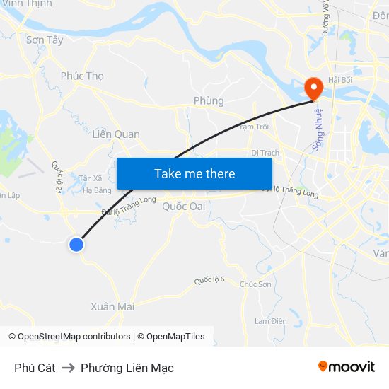 Phú Cát to Phường Liên Mạc map