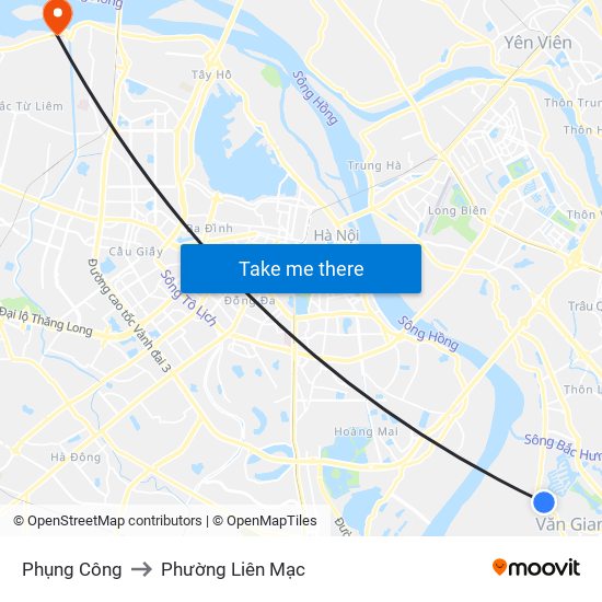 Phụng Công to Phường Liên Mạc map