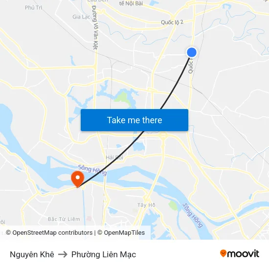 Nguyên Khê to Phường Liên Mạc map