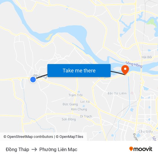 Đồng Tháp to Phường Liên Mạc map