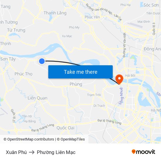 Xuân Phú to Phường Liên Mạc map