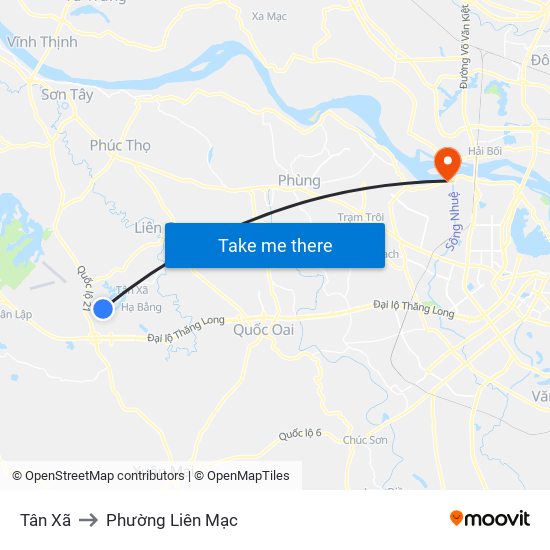 Tân Xã to Phường Liên Mạc map