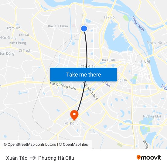 Xuân Tảo to Phường Hà Cầu map