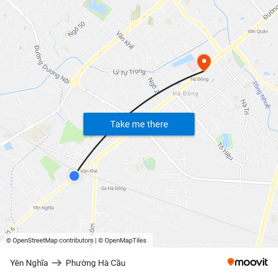 Yên Nghĩa to Phường Hà Cầu map