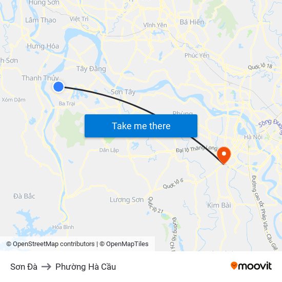 Sơn Đà to Phường Hà Cầu map