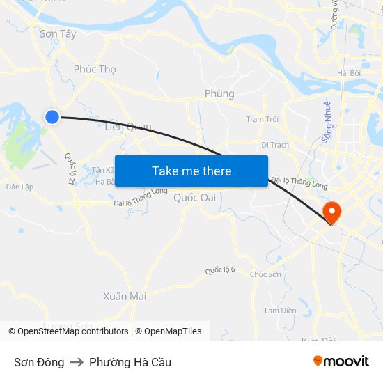Sơn Đông to Phường Hà Cầu map