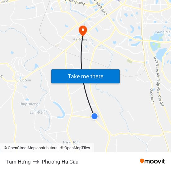 Tam Hưng to Phường Hà Cầu map