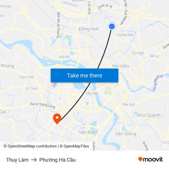 Thuỵ Lâm to Phường Hà Cầu map
