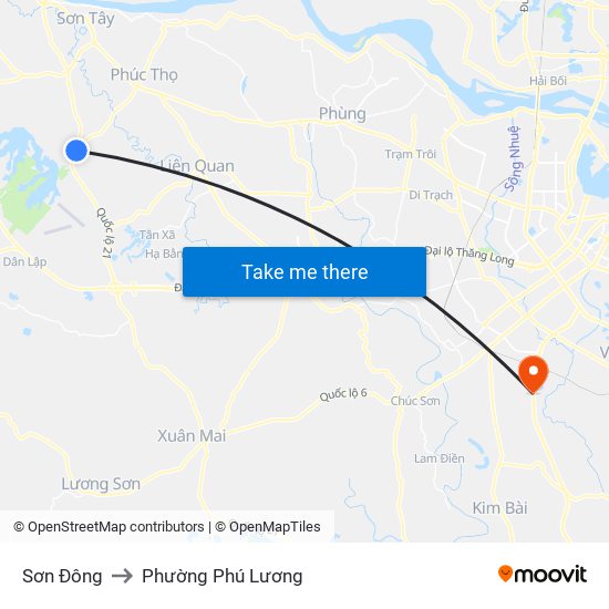 Sơn Đông to Phường Phú Lương map