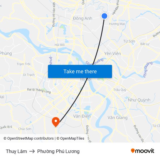 Thuỵ Lâm to Phường Phú Lương map