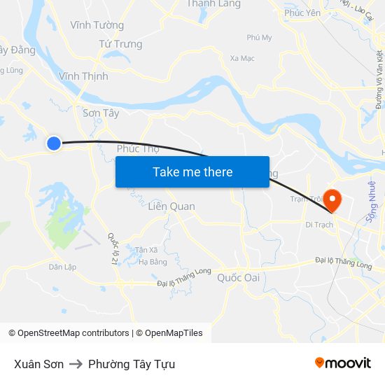 Xuân Sơn to Phường Tây Tựu map
