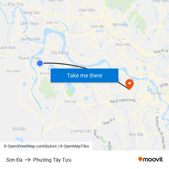 Sơn Đà to Phường Tây Tựu map