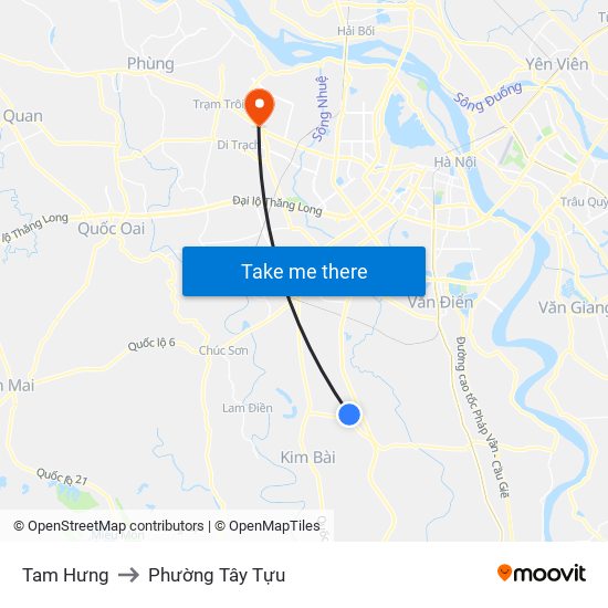 Tam Hưng to Phường Tây Tựu map