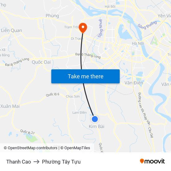 Thanh Cao to Phường Tây Tựu map
