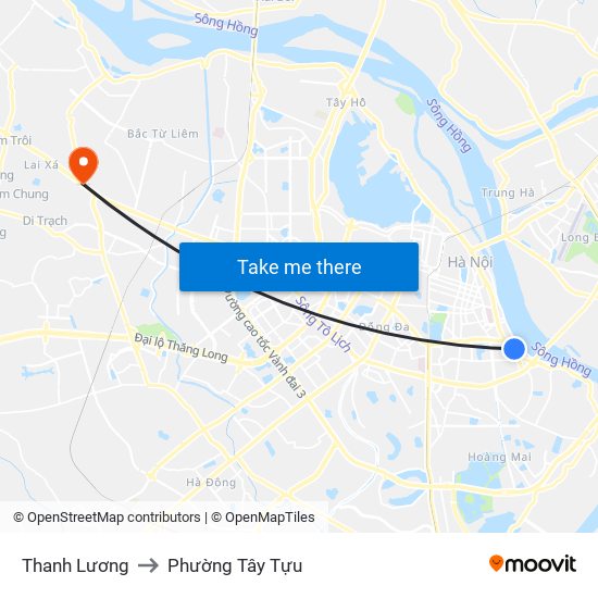 Thanh Lương to Phường Tây Tựu map