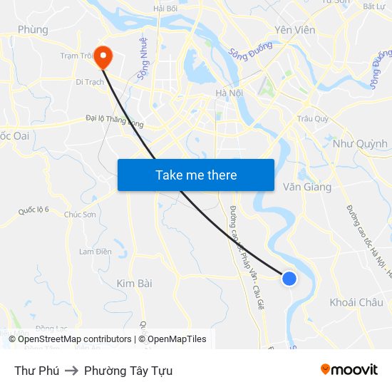 Thư Phú to Phường Tây Tựu map