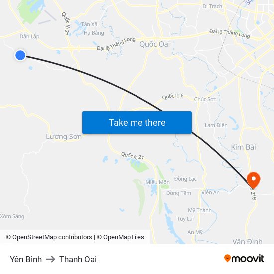 Yên Bình to Thanh Oai map