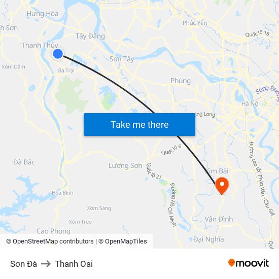 Sơn Đà to Thanh Oai map