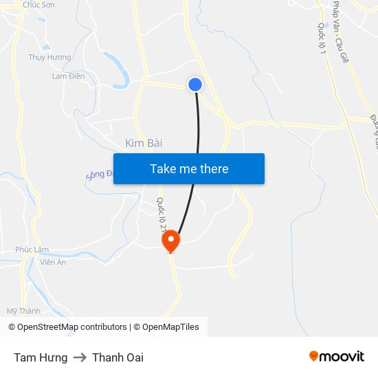 Tam Hưng to Thanh Oai map