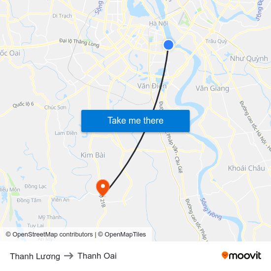 Thanh Lương to Thanh Oai map