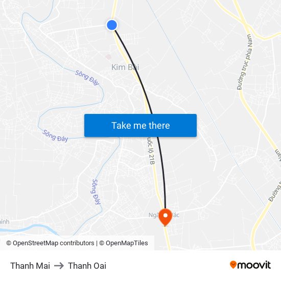 Thanh Mai to Thanh Oai map