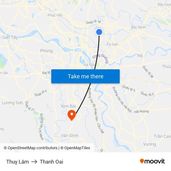 Thuỵ Lâm to Thanh Oai map