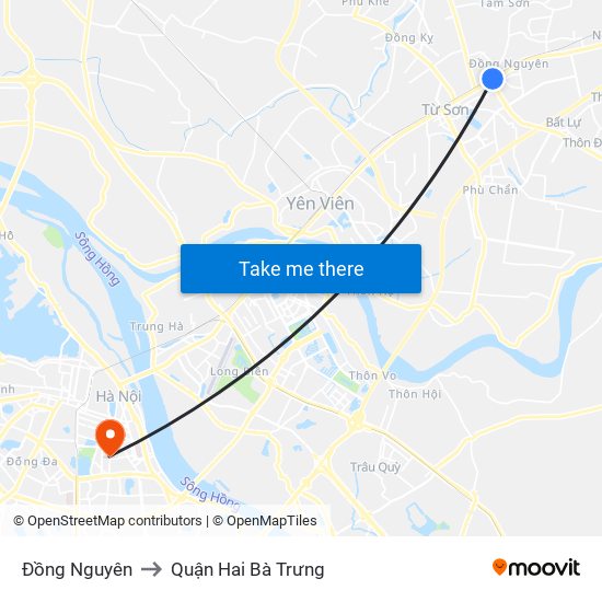 Đồng Nguyên to Quận Hai Bà Trưng map