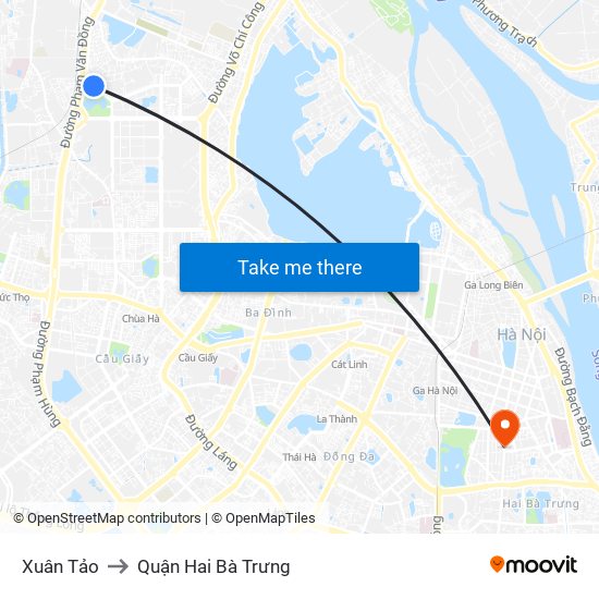 Xuân Tảo to Quận Hai Bà Trưng map