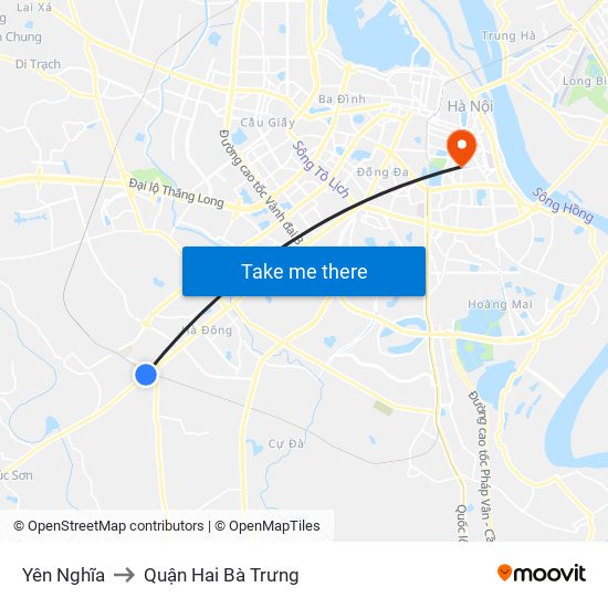 Yên Nghĩa to Quận Hai Bà Trưng map