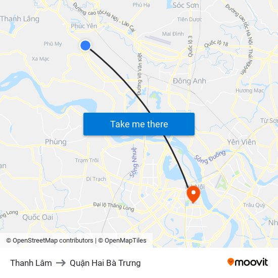 Thanh Lâm to Quận Hai Bà Trưng map