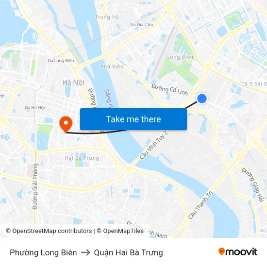 Phường Long Biên to Quận Hai Bà Trưng map