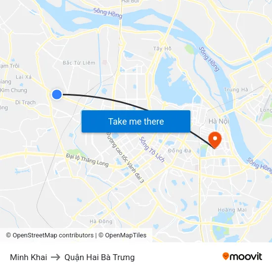 Minh Khai to Quận Hai Bà Trưng map