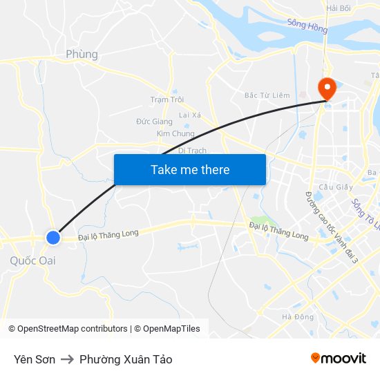 Yên Sơn to Phường Xuân Tảo map