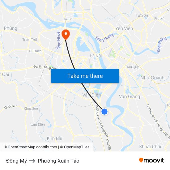 Đông Mỹ to Phường Xuân Tảo map