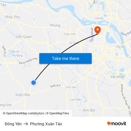 Đông Yên to Phường Xuân Tảo map