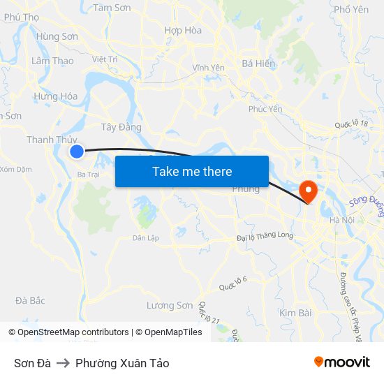 Sơn Đà to Phường Xuân Tảo map