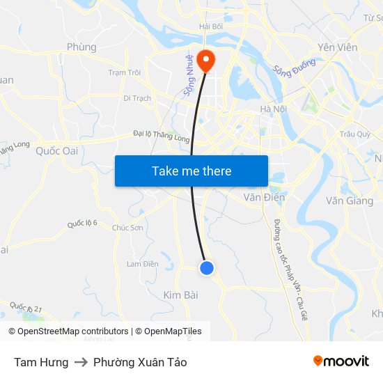 Tam Hưng to Phường Xuân Tảo map