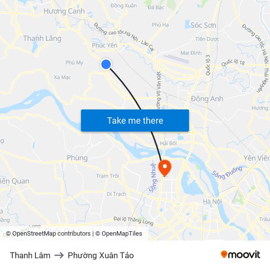 Thanh Lâm to Phường Xuân Tảo map