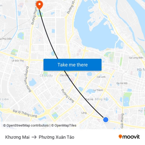 Khương Mai to Phường Xuân Tảo map