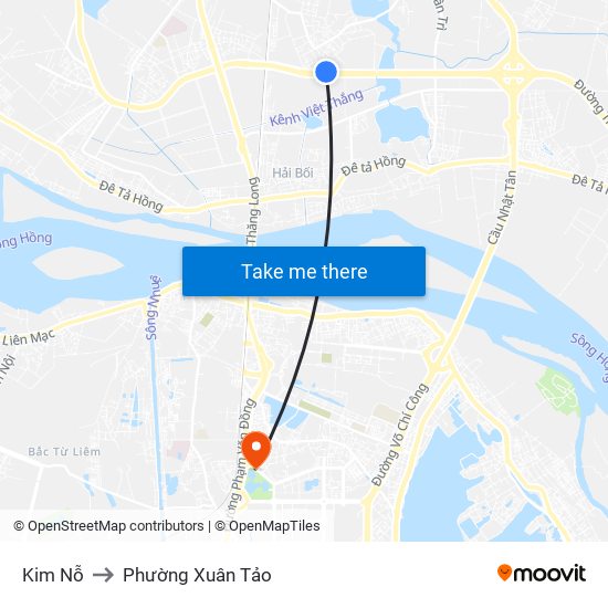 Kim Nỗ to Phường Xuân Tảo map