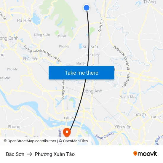 Bắc Sơn to Phường Xuân Tảo map