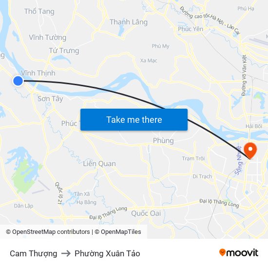 Cam Thượng to Phường Xuân Tảo map