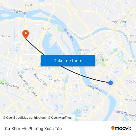 Cự Khối to Phường Xuân Tảo map