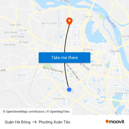 Quận Hà Đông to Phường Xuân Tảo map