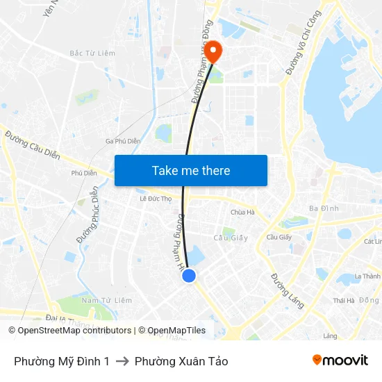 Phường Mỹ Đình 1 to Phường Xuân Tảo map