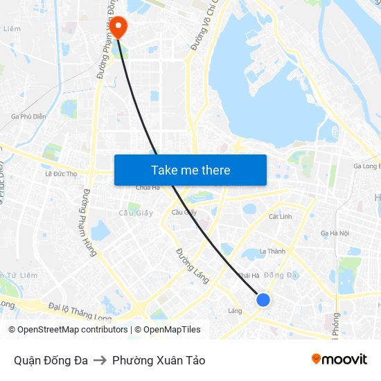 Quận Đống Đa to Phường Xuân Tảo map