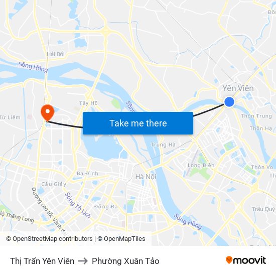 Thị Trấn Yên Viên to Phường Xuân Tảo map