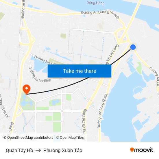 Quận Tây Hồ to Phường Xuân Tảo map